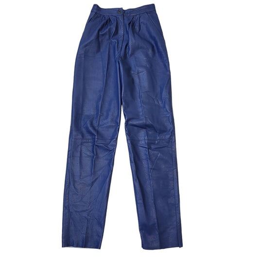 80s Vintage Blue Tapered Leather Trousers Women's Size 8 W26 L31