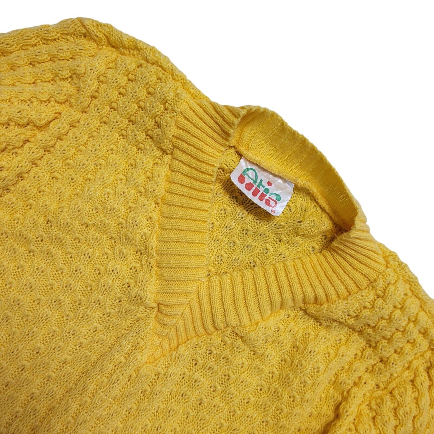 Atis 80s Vintage Yellow V-Neck Jumper Uk Women's Size Small