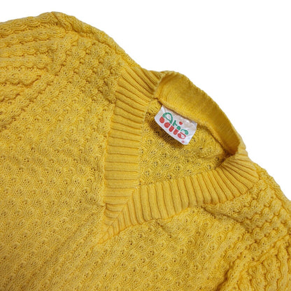 Atis 80s Vintage Yellow V-Neck Jumper Uk Women's Size Small