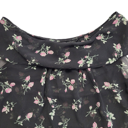 Laura Ashley Y2K sheer floral top with a cowl neck Women's Uk 14