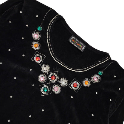 Buzy Body Vintage 90's Black Sequin Velour Sweatshirt Womens UK Free Size (XL)