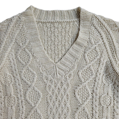 Vintage 90's V-Neck Cream Knit Jumper UK Women's Size 12