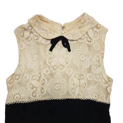 Charmont Vintage 70s Black Cream LaceSleeveless Bodycon Dress Uk Women's Size 10