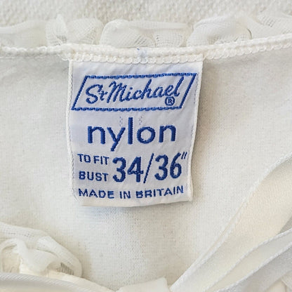 St Michael M&S 60s Vintage White Cropped Ruffle Night Jacket Women's Size S/M
