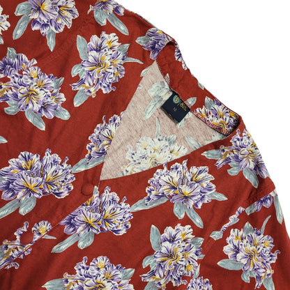 Sixth Sense 80s Short Sleeve Button Up Floral Red & Purple Blouse Womens UK 12