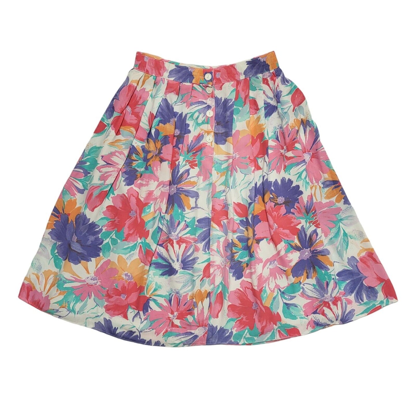 St Michael Vintage 80's Multicoloured  Floral Button Skirt Womens UK 10