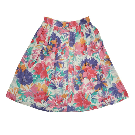 St Michael Vintage 80's Multicoloured  Floral Button Skirt Womens UK 10