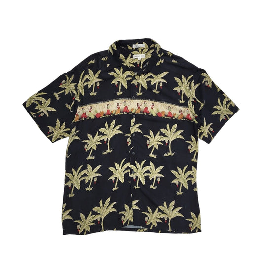 Pierre Cardin Vintage 90's Black Green Palm Trees Short Sleeve Shirt Men's UK L