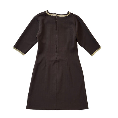 70s Vintage Brown Shift Dress With Gold Trim Women's Size 12