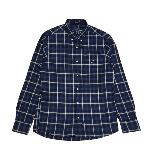 Gant Blue & White Check Long Sleeve Shirt Men's UK Size M