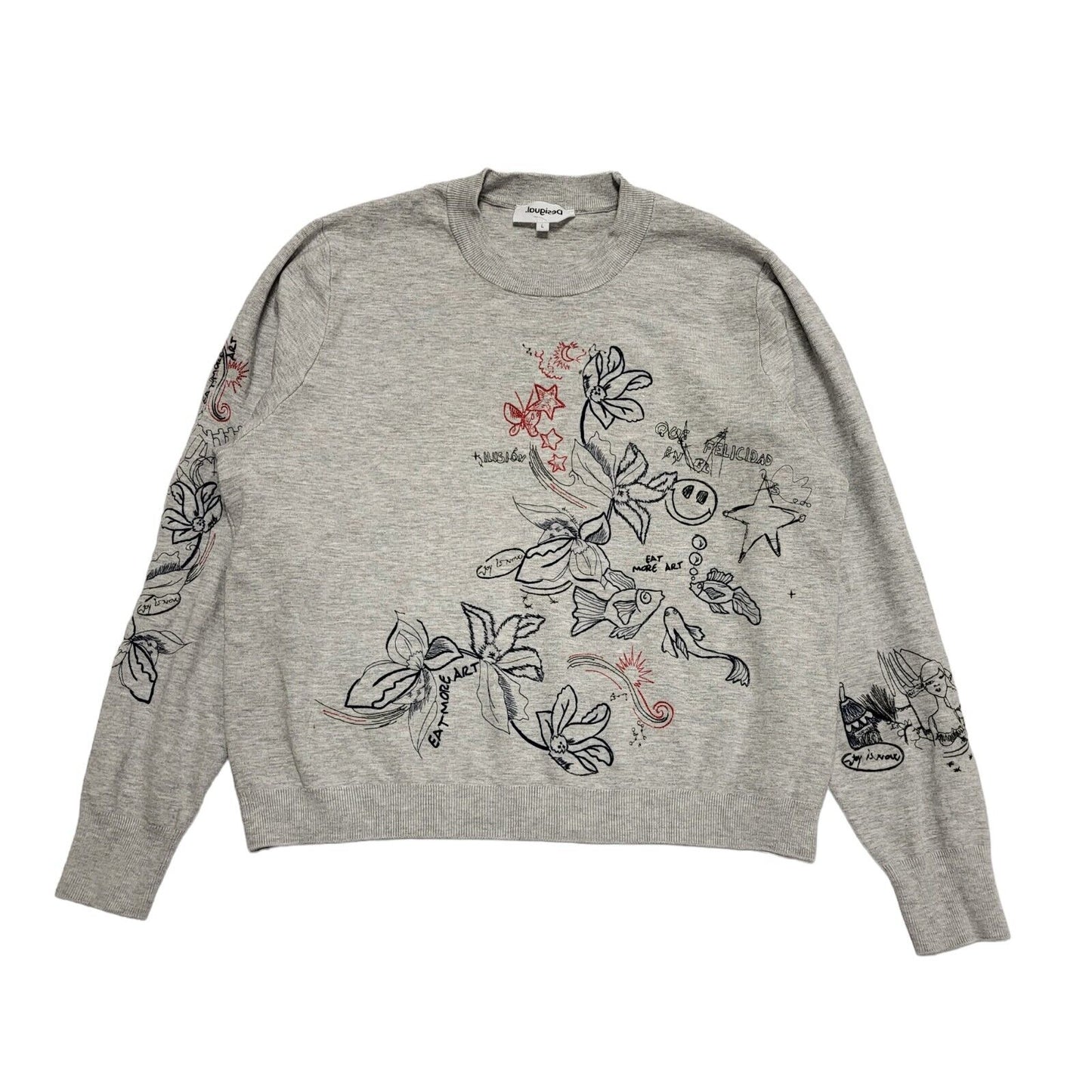Desigual Y2K Grey Floral Sweatshirt Womens UK Size Large