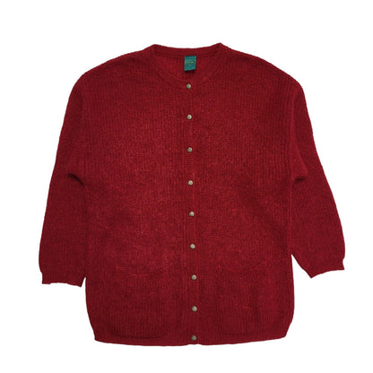 Canda C&A 90s Vintage Red Wool Button-Up Cardigan Uk Women's Size Medium