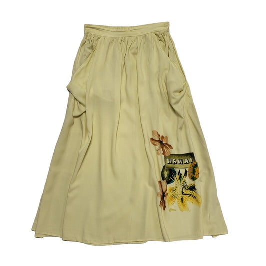 Vintage 80's Yellow Hawai Floral Long Skirt Womens UK 14