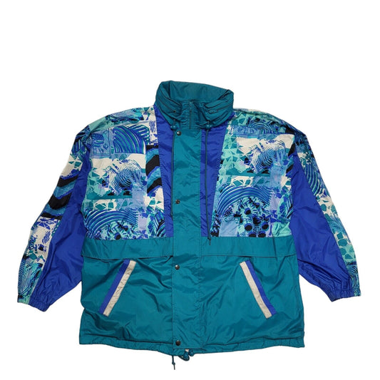 90s Vintage Blue White Abstract Retro Jacket Uk Men's Size XLarge
