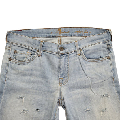 7 All Mankind Vintage 90's Blue Zipped Denim Shorts Uk Unisex Adults W28