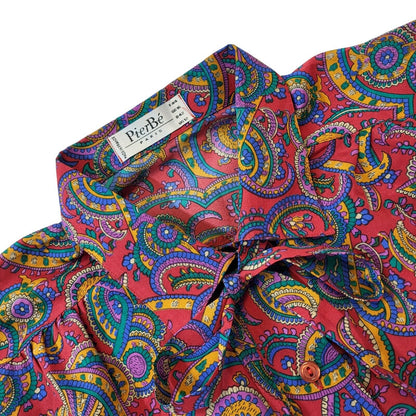 PierBe 90s Vintage Multicoloured Paisley Button Blouse With Neck Tie Women's 16