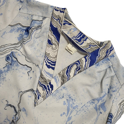 70s Vintage White & Blue Floral & Marble V-Neck Shift Dress Women's 12