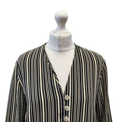Essence 90s Vintage Black White Striped Shirt Dress Women's Size 12 EU 40