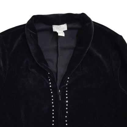 Elegance 90s Vintage Black Velvet Diamante Jacket UK Women's Size 14