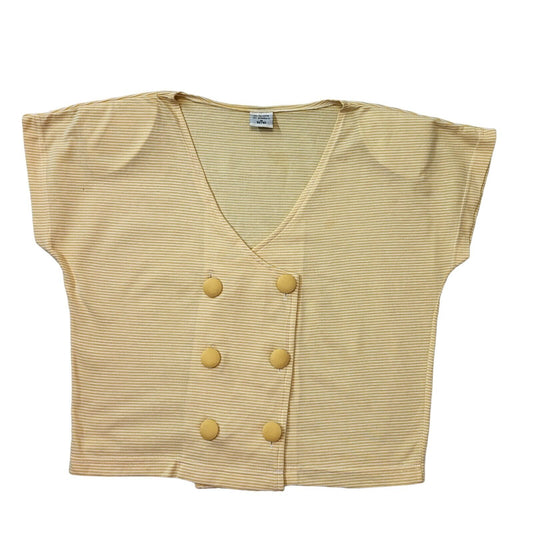 80s Vintage Yellow Striped Short Sleeve Button-Up Blouse Women's M