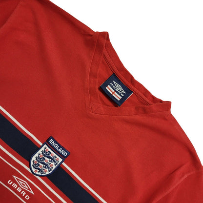 Umbro 90's Red England V-Neck Short Sleeve T-Shirt Mens UK Size M