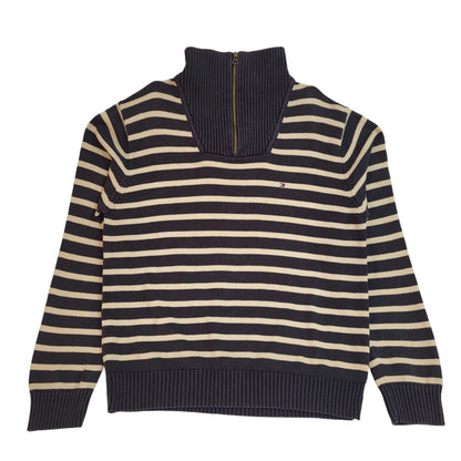 Tommy Hilfiger Blue & Beige Striped High Neck Jumper Uk Men's Size Large