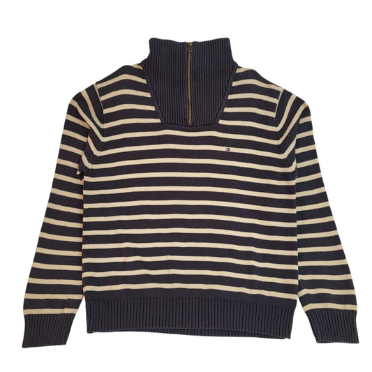 Tommy Hilfiger Blue & Beige Striped High Neck Jumper Uk Men's Size Large