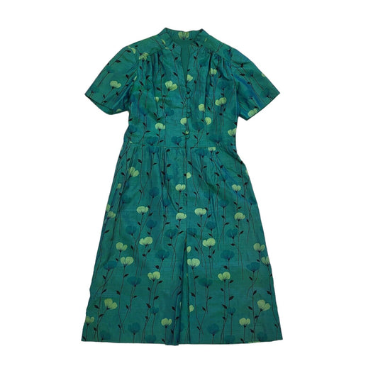 Vintage 60s Green Floral Daywear Dress Women's Size 12