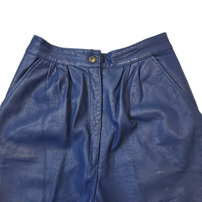 80s Vintage Blue Tapered Leather Trousers Women's Size 8 W26 L31