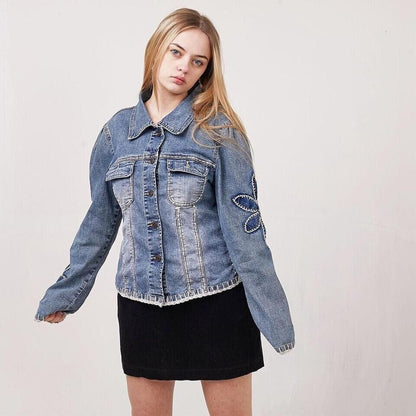 Crest Jeans Dark Blue 90s Vintage Button Denim Jacket Uk Women's Size M