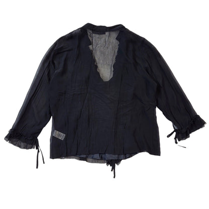 Principles Y2K Black Sheer Tie Front  Ruffle Blouse Women's 14