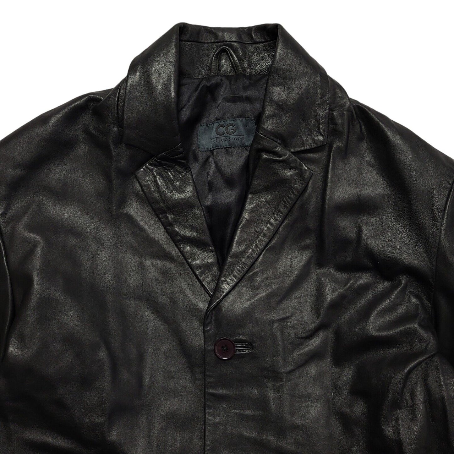 CG 80s Vintage Black Button Leather Jacket Uk Men's Size Large