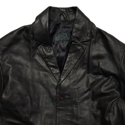 CG 80s Vintage Black Button Leather Jacket Uk Men's Size Large