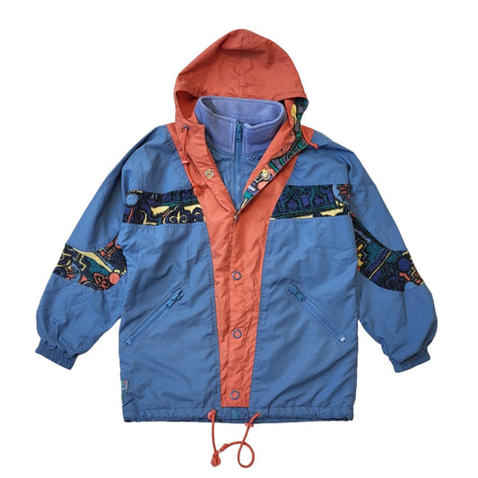 90s Vintage Blue & Orange Zip & Snap Hooded Jacket Women's Size 18
