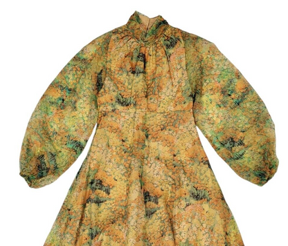 70s Vintage Yellow Boho Patterned Long Sleeve Maxi Dress Women's Size 6-8