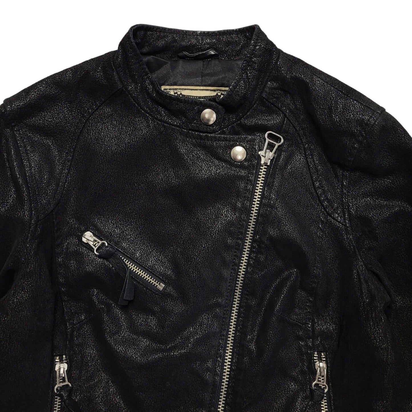 New Look Black Zipped Leather Jacket Uk Women's Size 8
