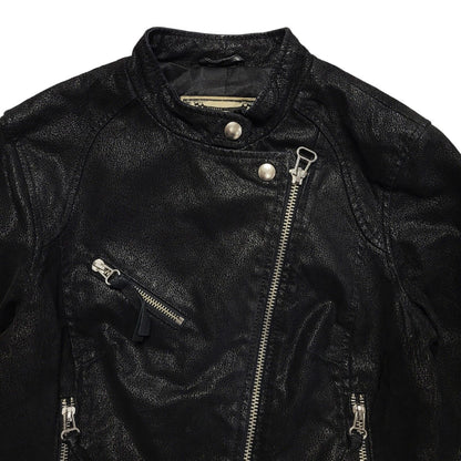 New Look Black Zipped Leather Jacket Uk Women's Size 8