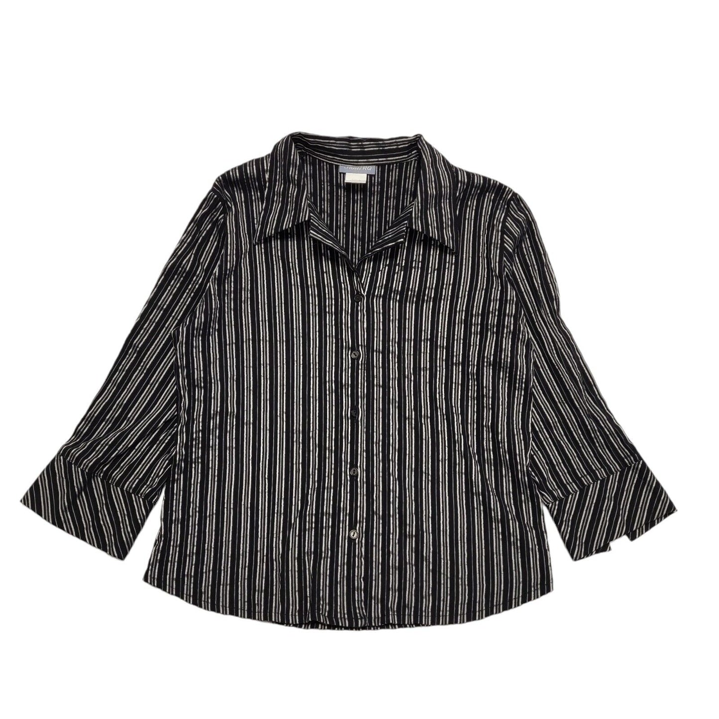 Santi RQ Vintage 80's Black & Silver Striped 3/4 Sleeve Shirt Womens UK 18
