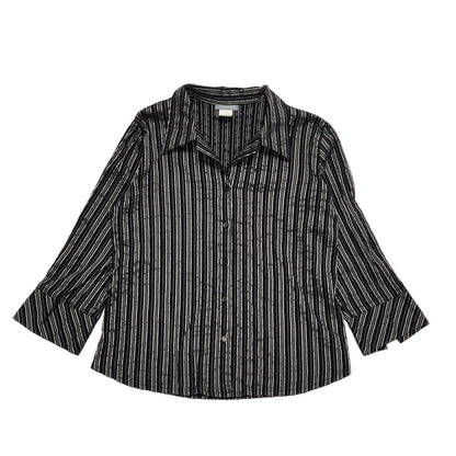 Santi RQ Vintage 80's Black & Silver Striped 3/4 Sleeve Shirt Womens UK 18