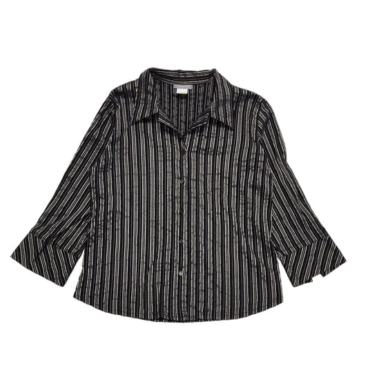 Santi RQ Vintage 80's Black & Silver Striped 3/4 Sleeve Shirt Womens UK 18