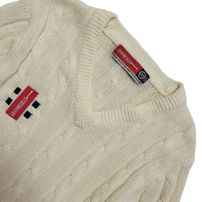 Grey Nicolls Vintage 80's Cricket Cream V-Neck Knitted Jumper Mens UK Size XS