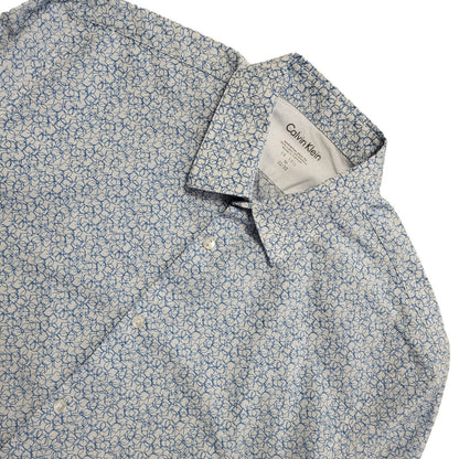Calvin Klein 90's Vintage White & Blue Long Sleeve Shirt Mens UK Size M