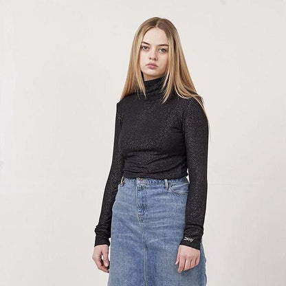 DKNY Vintage 90's Black & Silver Roll Neck Long Sleeve Top Womens UK Size 14