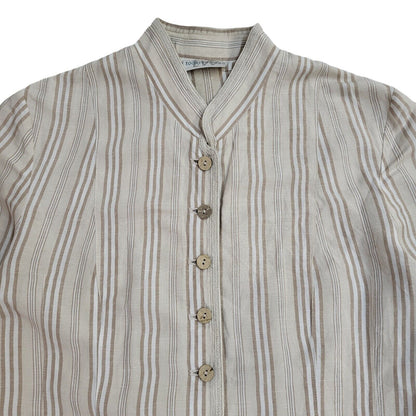 Today Woman 90s Beige Striped Long Sleeve Shirt Uk Women's Size 12