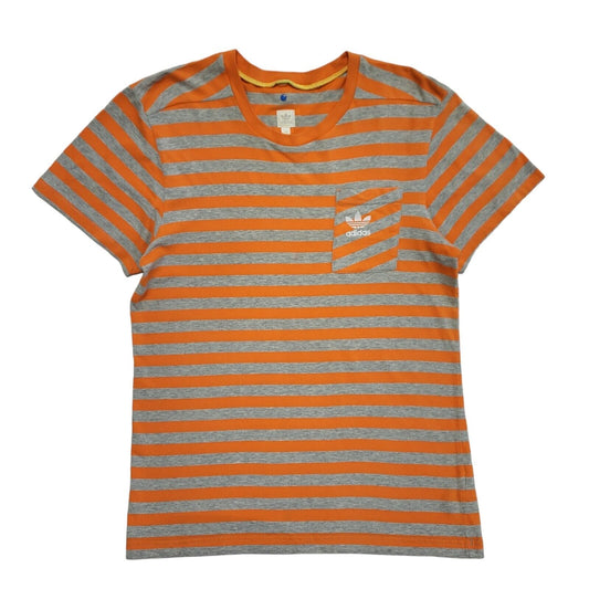 Adidas Orange & Grey Striped Vintage 90s T-Shirt Uk Men's Medium