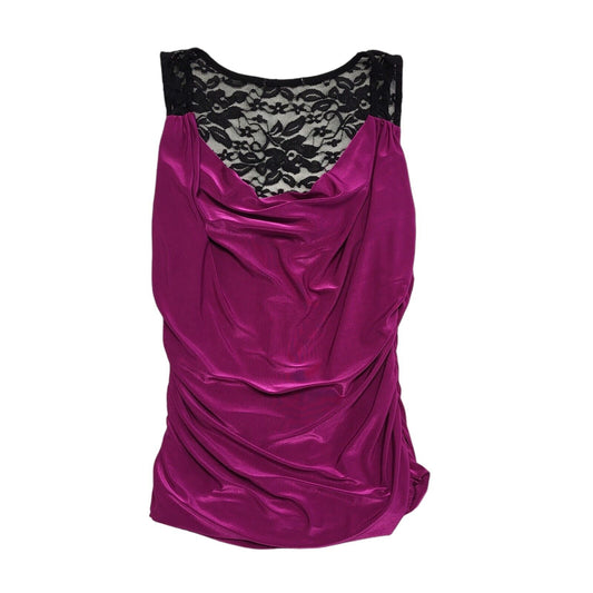 Y2K Pink & Black Cowl Neck Lace Back Party Top Womens UK Size 14