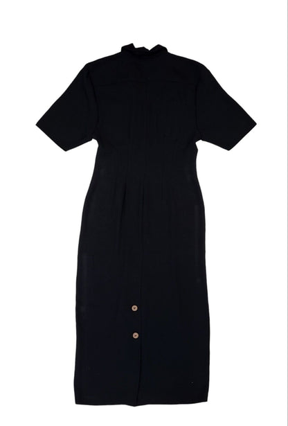 90s Vintage Wallis Black Buttoned Collared Daywear Dress Women's Size 10