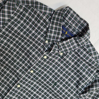 Ralph Lauren Green Checked Vintage 90's Long Sleeve Shirt UK Men's Size M