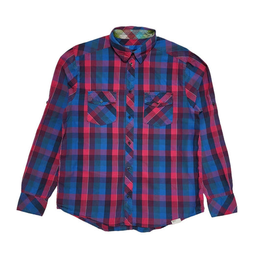 Adidas Vintage 80's Blue & Pink Checked Long Sleeve Shirt Men's UK Size M