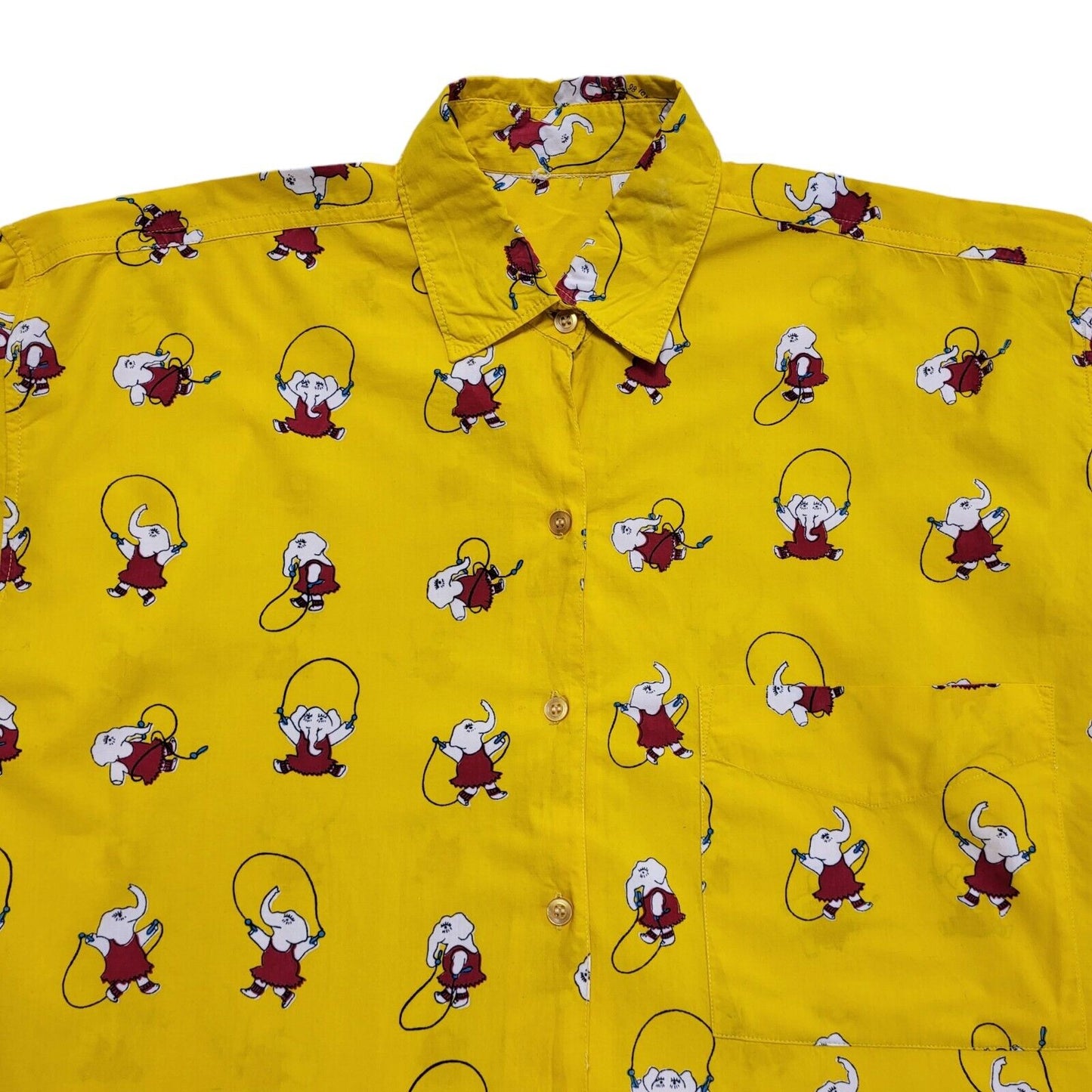 Trendi Vintage 90's Yellow Elephant Print Long Sleeve Shirt Womens UK Size S